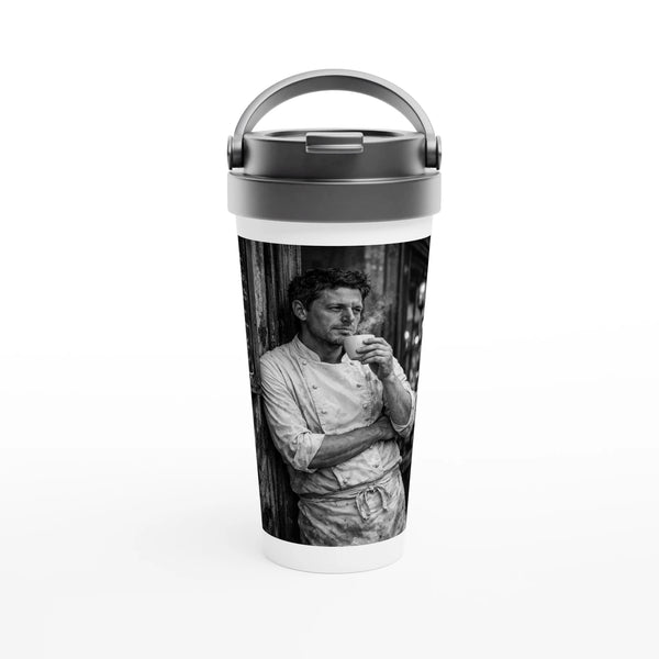 Chef Coffee Break - White 15oz Stainless Steel Travel Mug