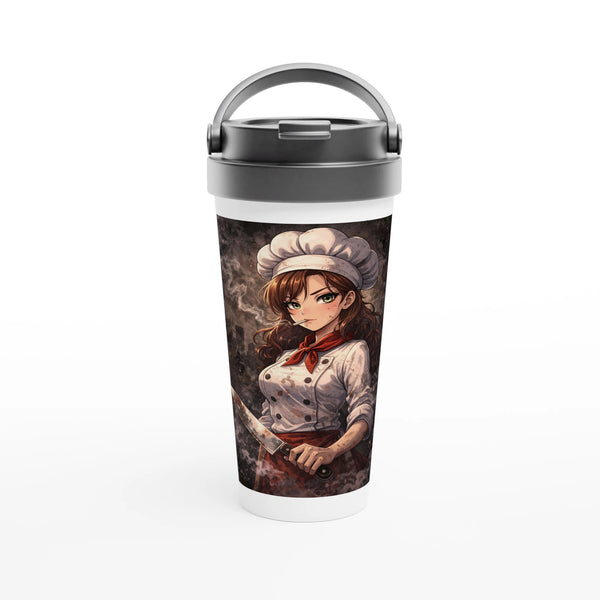 Female Chef - White 15oz Stainless Steel Travel Mug